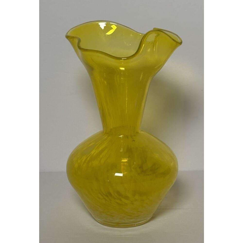 Vintage Wales Yellow Art Glass Vase 6.25" Made in Japan